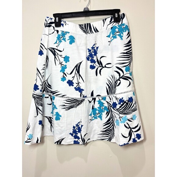 Liz Claiborne Top & Skirt 2-piece Set White Blue Floral Short Sleeve Hawaiian - Picture 4 of 10
